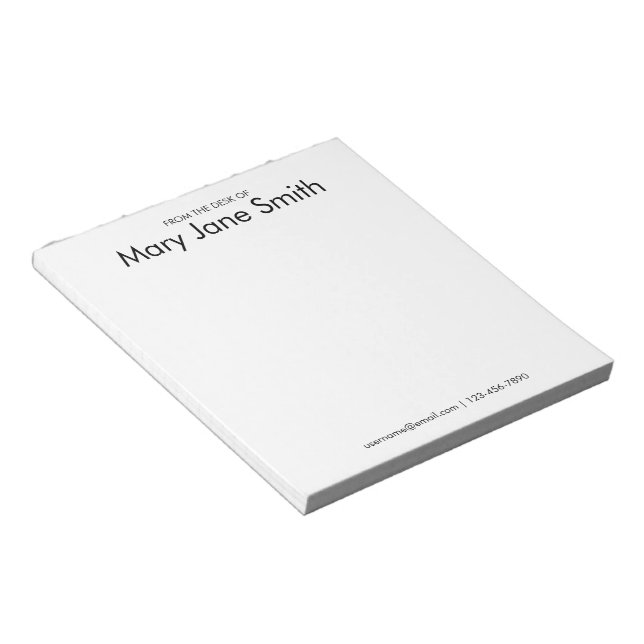 Bloco De Notas Da Mesa Seu Nome Telefone Preto e Branco (Inclinado)