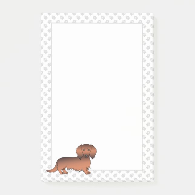 Bloco De Notas Dachshund Cartoon Cão de Pelo Longo Sable Vermelho (Frente)