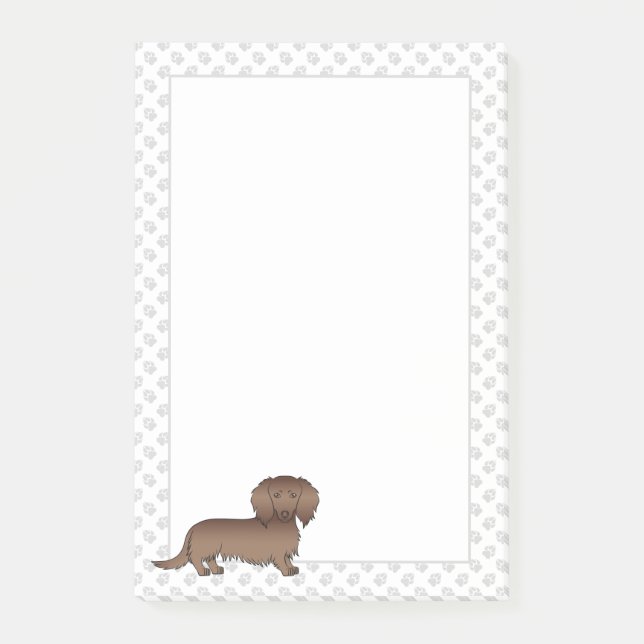 Bloco De Notas Dachshund Cartoon de Cabelo Comprido de Chocolate  (Frente)