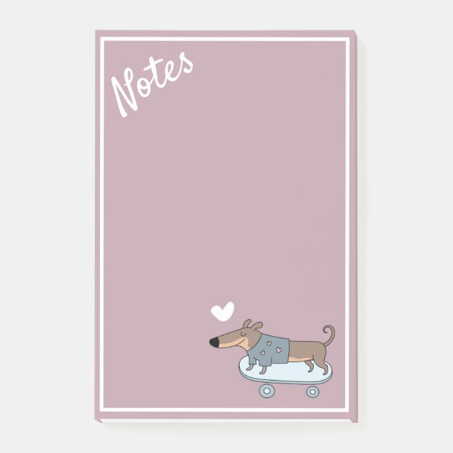 Bloco De Notas Dachshund em Skate Post-It Notes (Frente)