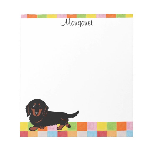Bloco De Notas Dachshund Long Haired Black e Tan (Frente)