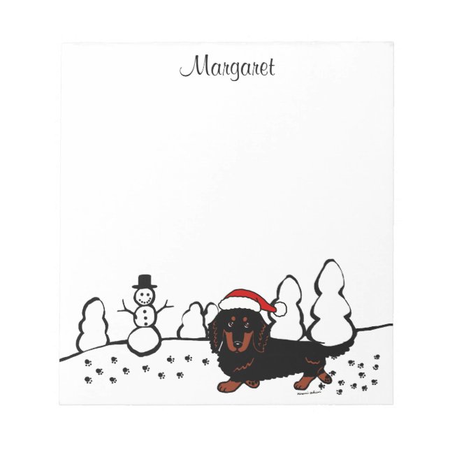 Bloco De Notas Dachshund Pelo Longo Preto e Castanho (Frente)