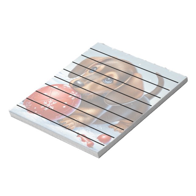 Bloco De Notas Dachshund Puppy Adorável Brincando na Neve (Invertido)