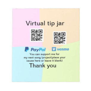 Bloco De Notas Dádiva virtual jar q r código doação de moeda PayP