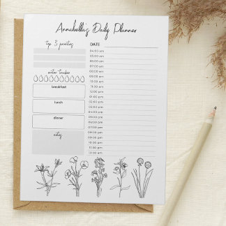Bloco De Notas Daily Planner Hourly To Do List Black White Floral