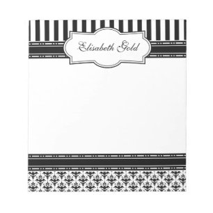 Bloco De Notas Damasco clássico preto e branco elegante
