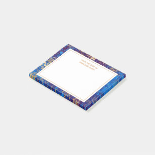 Bloco De Notas Damasco Dourado Azul-Marinho Elegante Da Mesa De