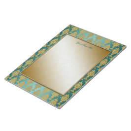 Bloco De Notas Damasco Dourado nas Teal Green Borders