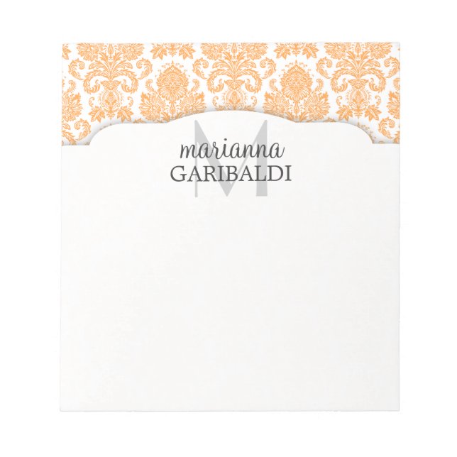 Bloco De Notas Damasco Laranja Moderno Personalizado (Frente)