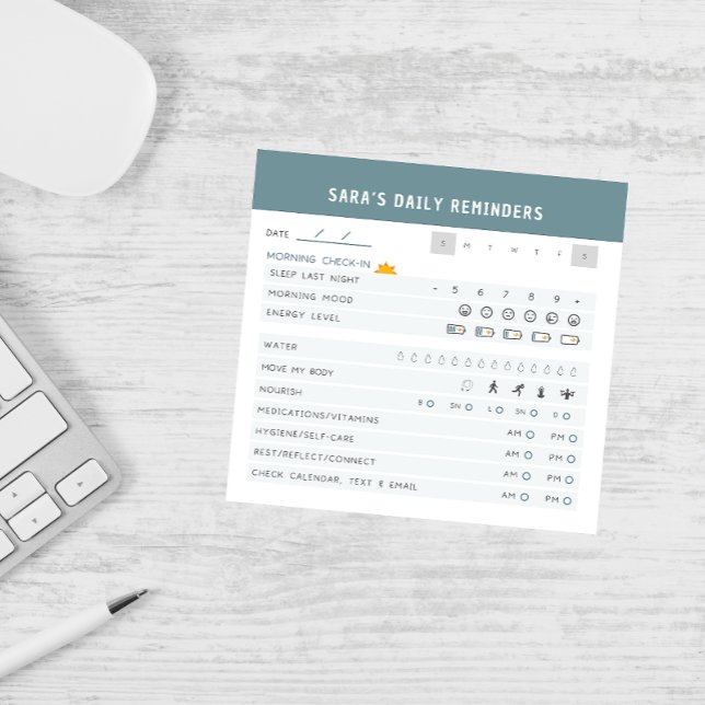 Bloco De Notas DDA de Check-in Personalizado de Autoatendimento D (CUSTOM POST IT NOTE, ADHD NOTEPAD, POST IT NOTES, DAILY REMINDERS)