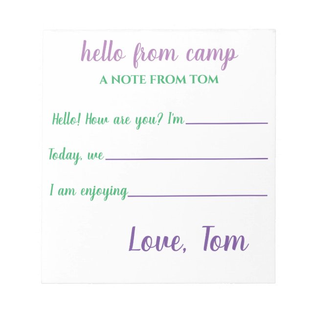 Bloco de Notas de Acampamento Personalizado para M (Frente)