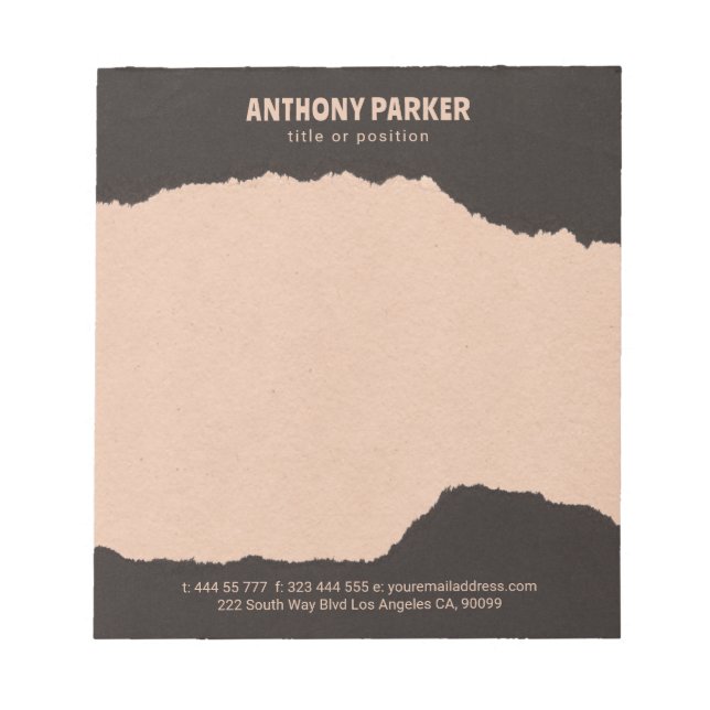 Bloco de notas de bordas rasgadas de papel preto e (Frente)