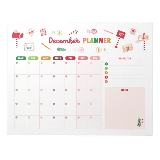 Bloco de Notas de Calendário de Natal do Planejado (Frente)