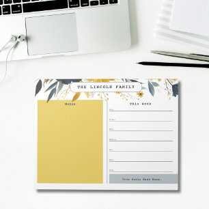 Bloco de Notas de Calendário Floral Semanal Azul-D