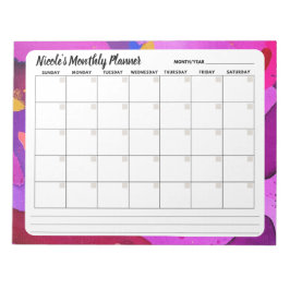 Bloco de Notas de Calendário Mensal Abstrato Roxo