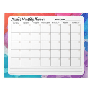 Bloco de Notas de Calendário Mensal Aquarela Arco-
