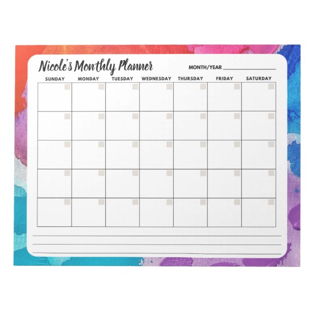 Bloco de Notas de Calendário Mensal Aquarela Arco- (Frente)