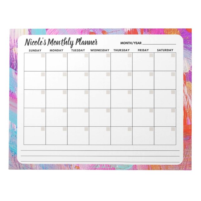 Bloco de notas de calendário mensal do Abstrato bo (Frente)