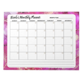Bloco de notas de calendário mensal rosa e Dourado