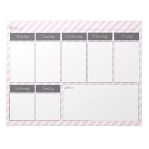 Bloco de notas de calendário semanal rosa e Cinza