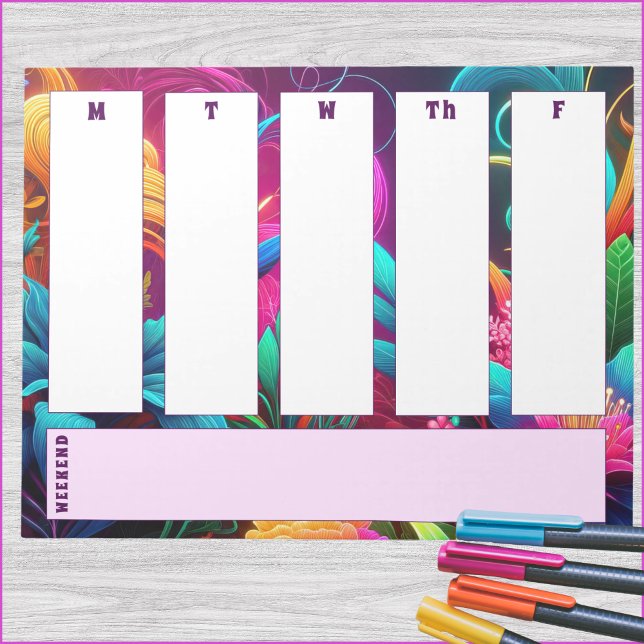 Bloco de Notas de Calendário Tropical Semanal Vibr (5-day weekly horizontal calendar notepad with spot for weekend or notes. )