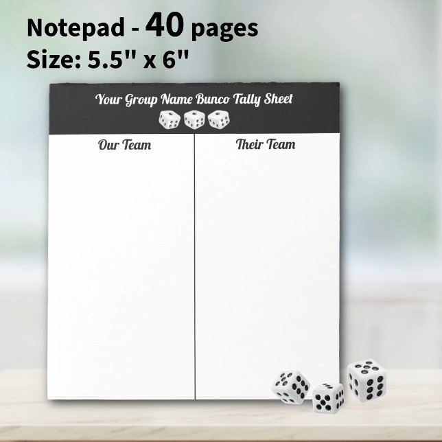 Bloco de Notas de Contagem de Mesa de Dados Bunco  (Fun Bunco tally sheet notepad, 40 tear-off pages for easy scoring, tracking wins, and game nights!!.)