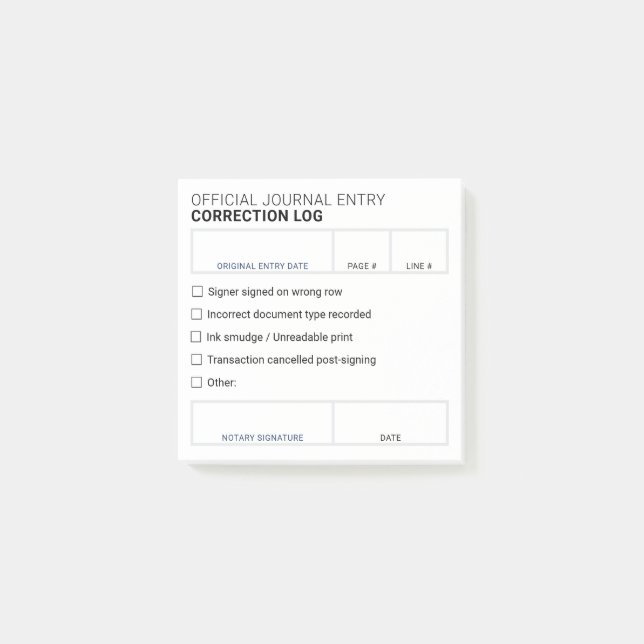 Bloco de Notas de Correção de Erros de Registro de (Frente)