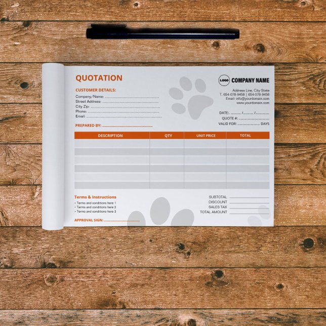 Bloco de Notas de Cotação Personalizada Pet Sitter (Criador carregado)