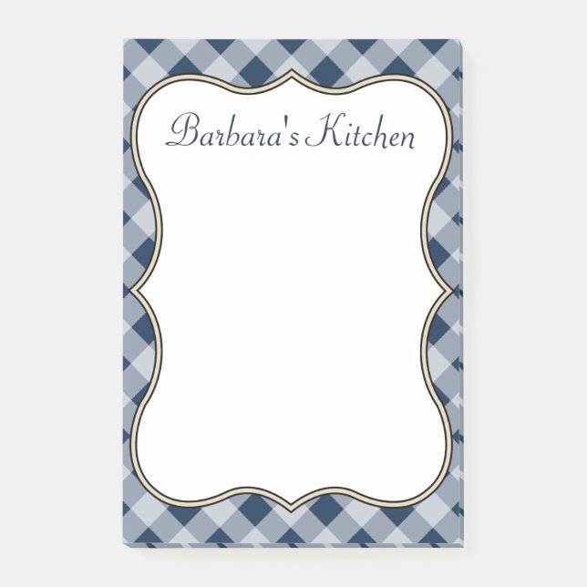 Bloco de Notas de Cozinha Gingham Marinho (Frente)