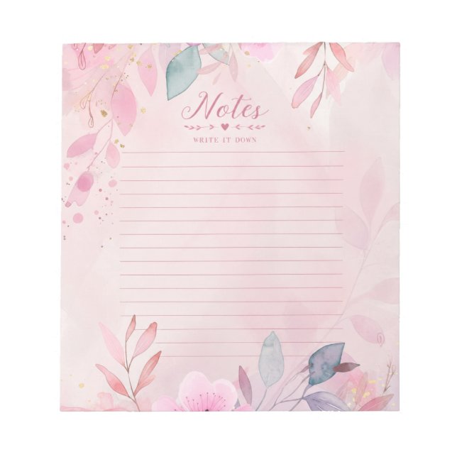 Bloco de Notas de Escrita com Aquarela Rosa (Frente)