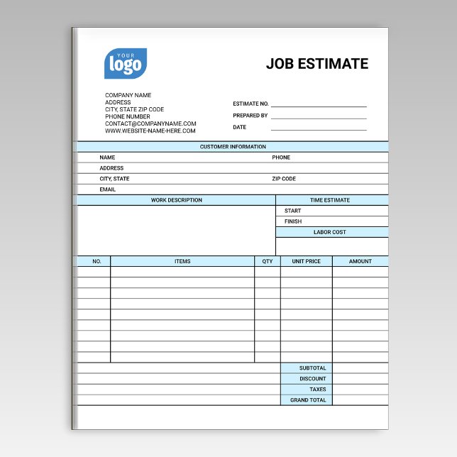 Bloco de Notas de Estimativa de Trabalho Empresari (Criador carregado)