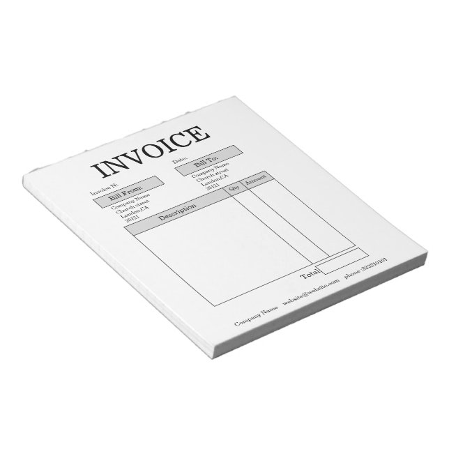 Bloco de Notas de Fatura Empresarial Personalizado (Inclinado)
