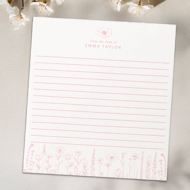 Bloco de Notas de Floral Personalizado de Flores S (Pink Paper Pad)
