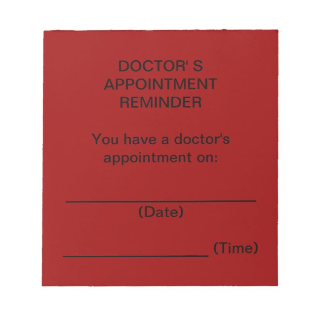 Bloco de Notas de Lembrete de Consulta Médica Verm (Frente)