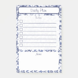 Bloco de Notas de Lista de Tarefas Floral Azul Vin