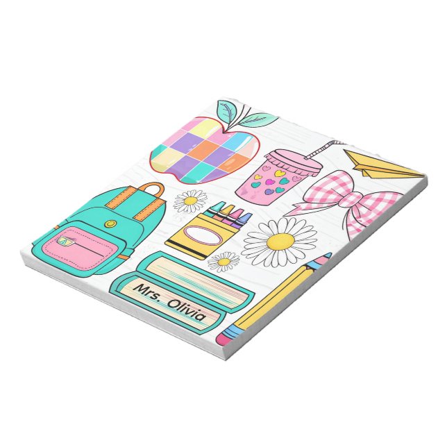 Bloco de Notas de Material Escolar e Maçã Pastel (Invertido)