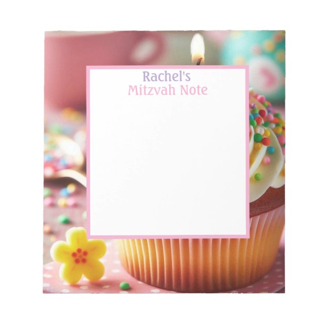 Bloco de Notas de Mitzvah de Cupcake para Meninas (Frente)