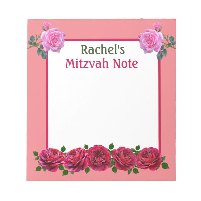 Bloco de Notas de Mitzvah de Rosas Cor-de-Rosa par (Frente)