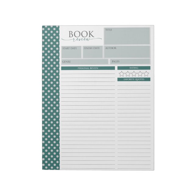 Bloco de Notas de Páginas de Revisão de Leitura Ve (Invertido)