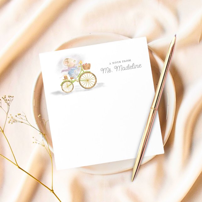 Bloco De Notas De Papelaria Personalizado Do Rato  (Cute Mouse riding vintage bicycle personalized stationery post it note pad)