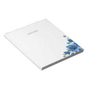 Bloco de Notas de Papelaria Pessoal Floral Azul El
