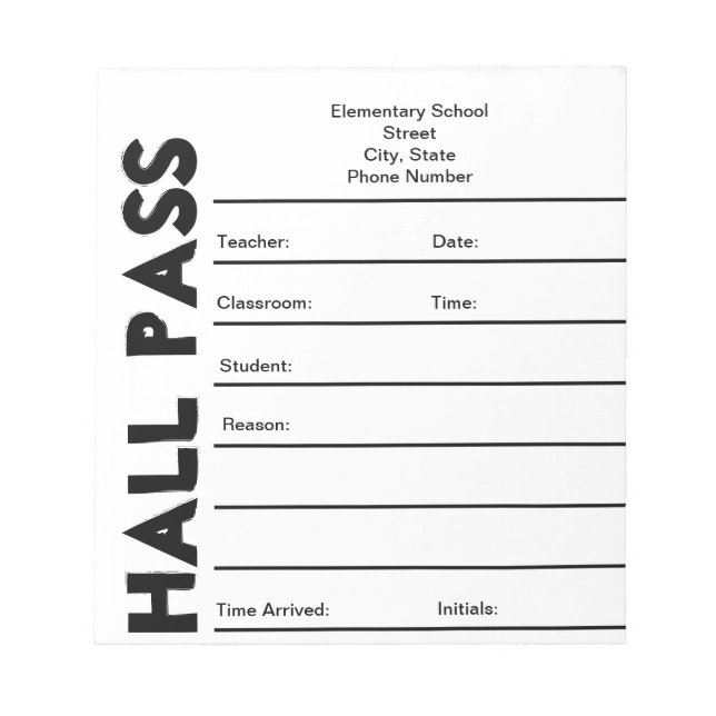 Bloco de Notas de Passagem do Hall da Escola (Frente)