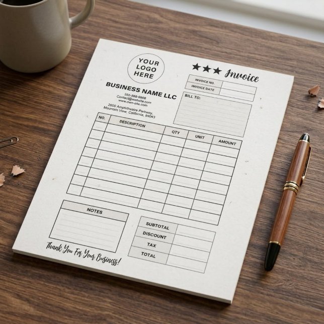 Bloco de Notas de Pedido Imprimível, Fatura com Lo (custom blank invoice form template)
