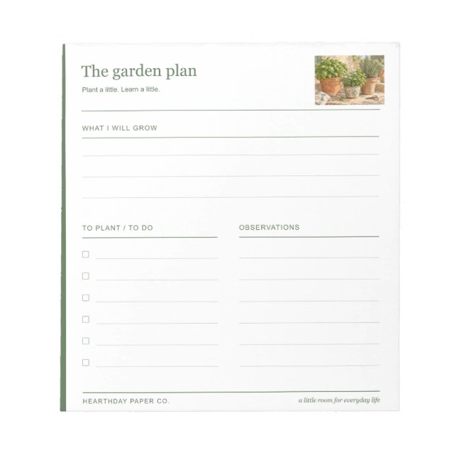 Bloco de Notas de Plantio do Plano de Jardim (Frente)