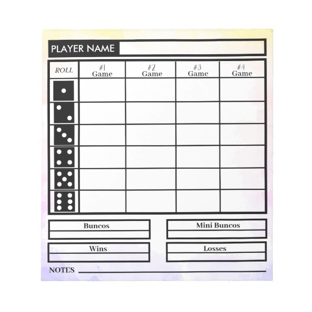 bloco de notas de pontuação do bunco (Frente)