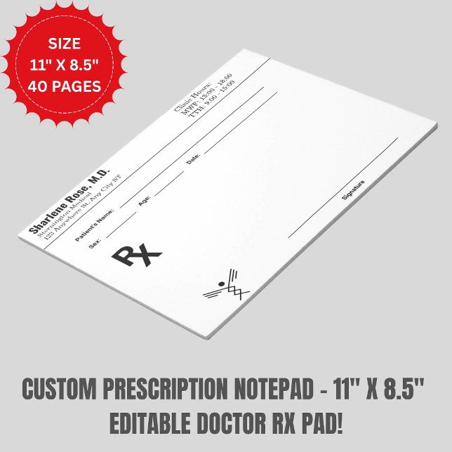 Bloco de Notas de Prescrição Personalizado - Douto (Custom Prescription Notepad – 11" x 8.5" Editable Doctor RX Pad!)