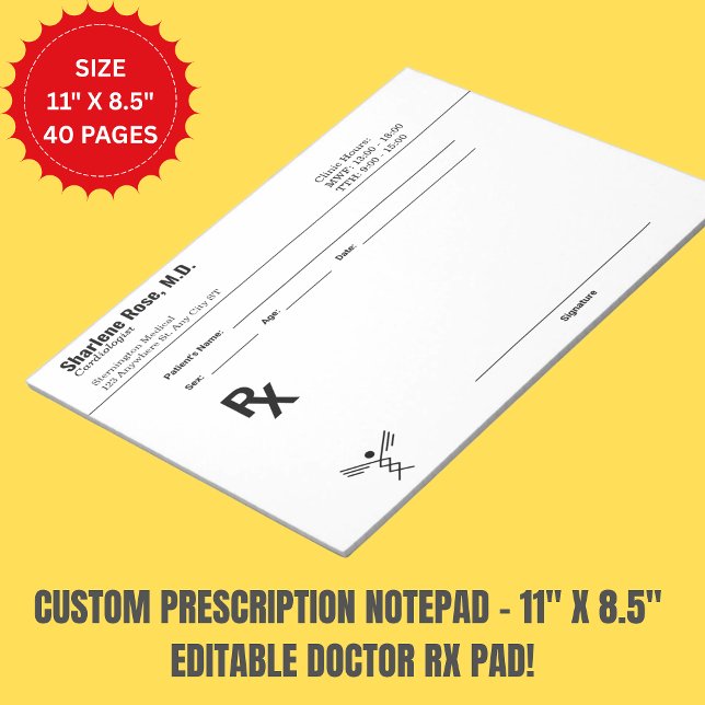 Bloco de notas de prescrição personalizado minimal (Custom Prescription Notepad – Editable Doctor RX)