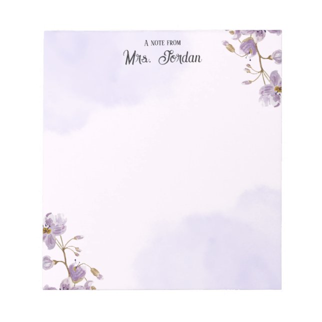 Bloco de Notas de Professora Floral Roxo (Frente)