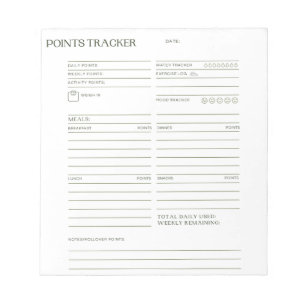 Bloco de Notas de Rastreador de Pontos