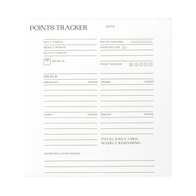 Bloco de Notas de Rastreador de Pontos (Frente)